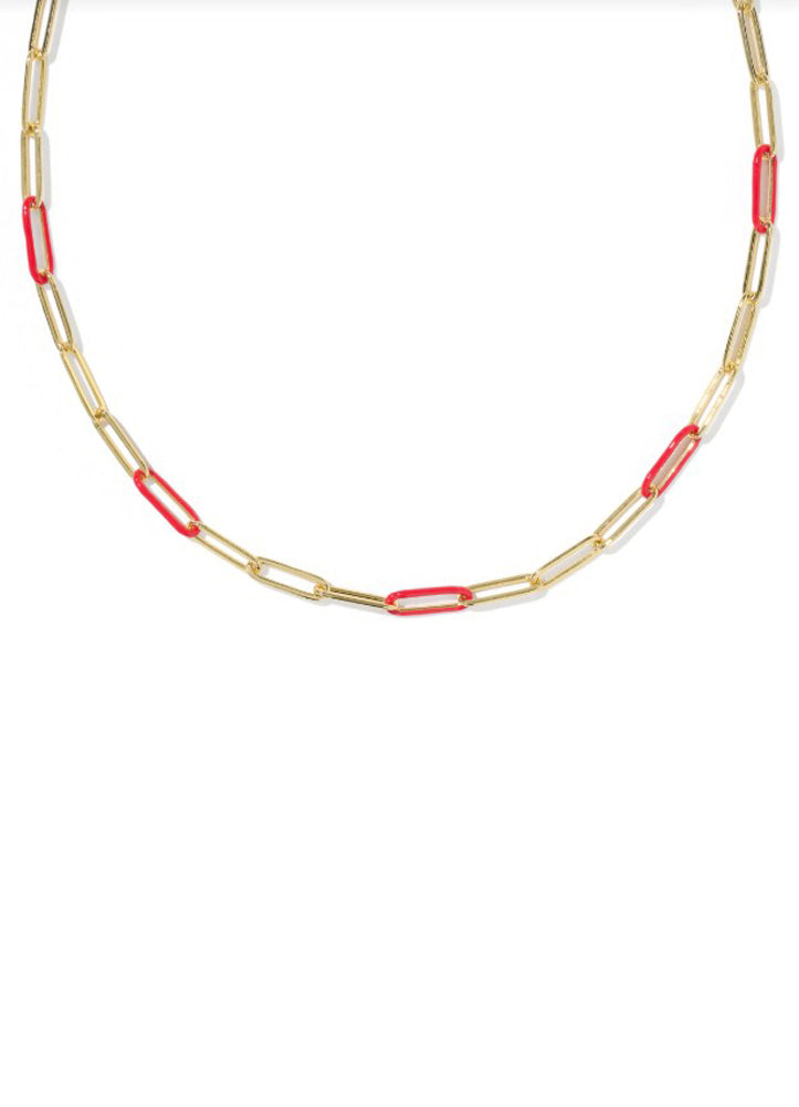 Courtney Enamel Link Necklace Gold Red Enamel by Kendra Scott