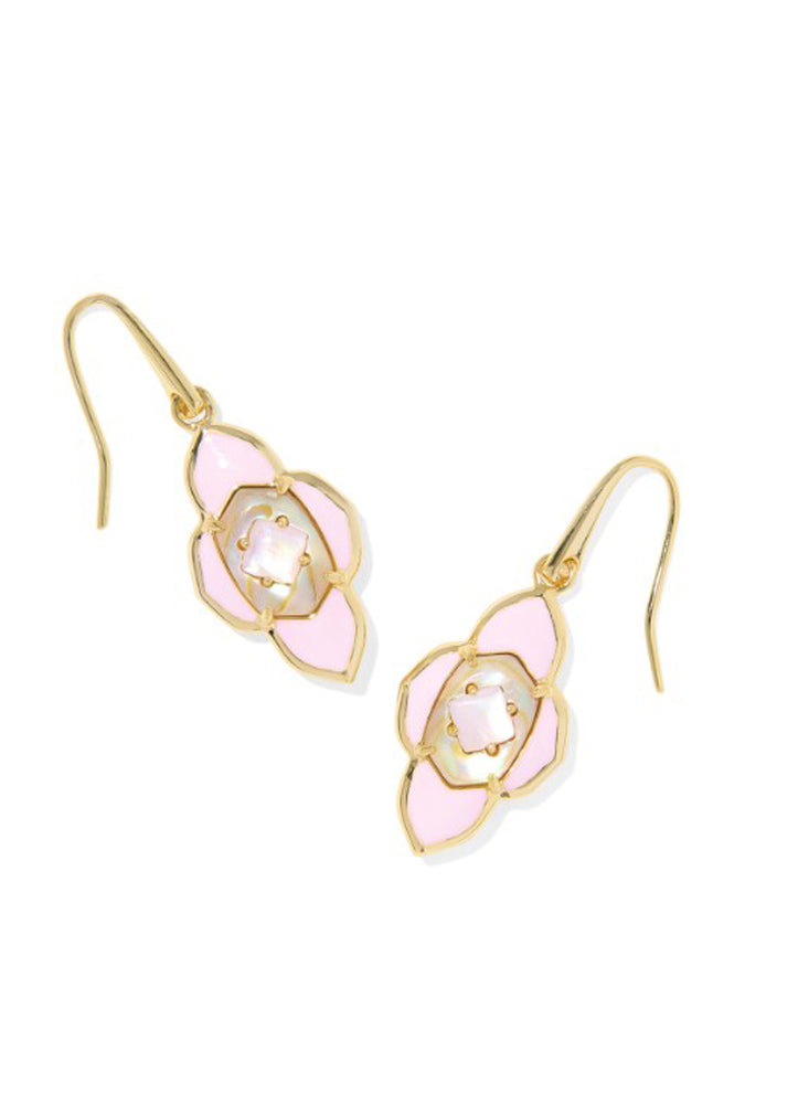 Abbie Medallion Small Drop Earring Gold Pink Mix by Kendra Scott