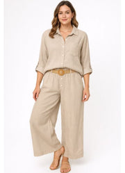Linen Wide Leg Pants with Belt in Sand by Urban Mangoz