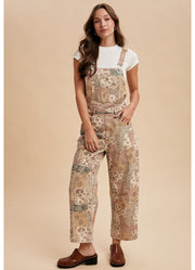 Vintage Boho Twill Denim Overall Jumpsuit in Taupe Multi by Anniwear