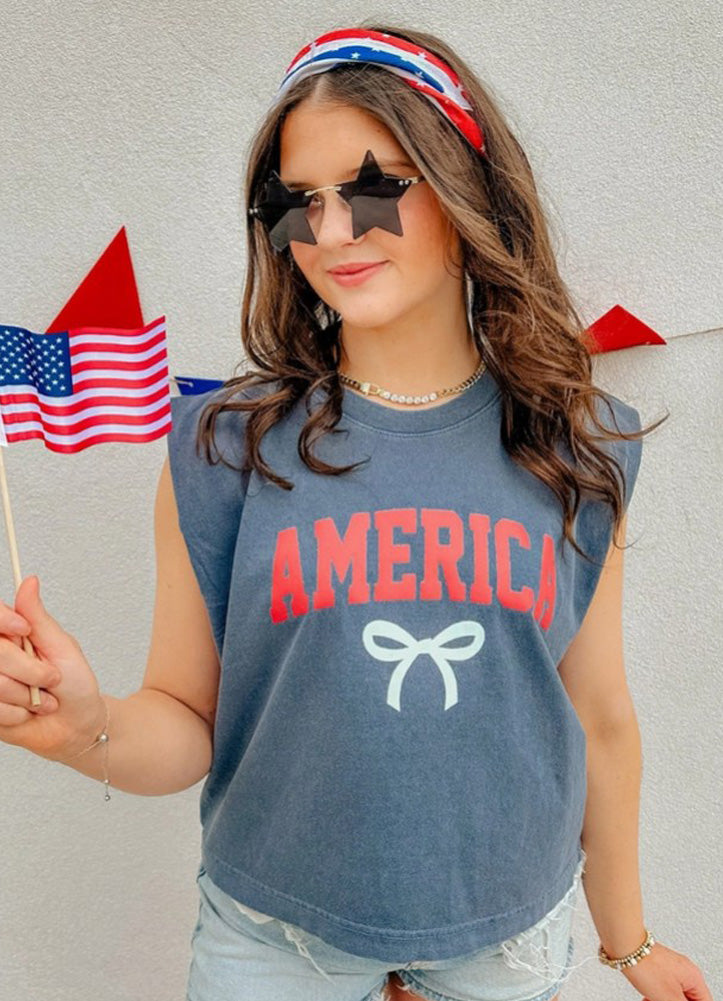 America Muscle Tee in Faded Navy by Al + Gray