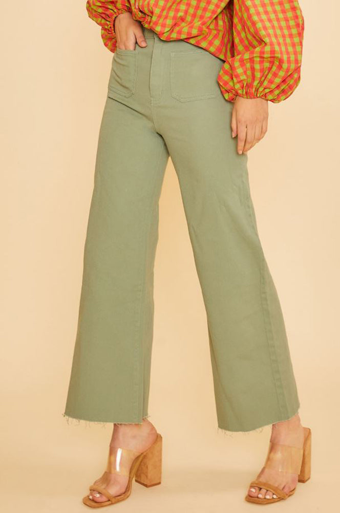 Stretch Wide Leg Jeans in Sage by Anniewear