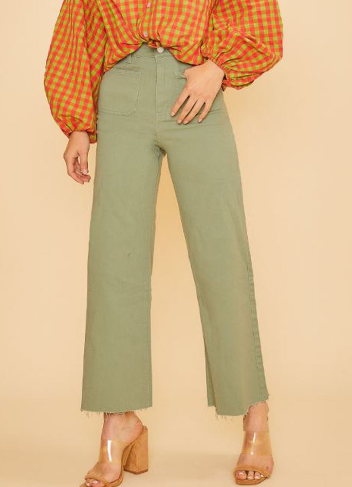 Stretch Wide Leg Jeans in Sage by Anniewear