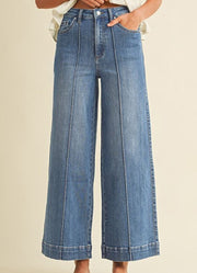 Stretch HR Pin Tuck Wide Leg Jeans by Anniewear