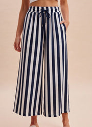 Vertical Striped Wide Leg Pants in Navy by Anniewear