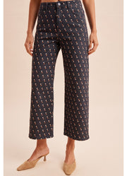 Polka Dot Cotton Twill Wide Cropped Pants Navy by Anniewear