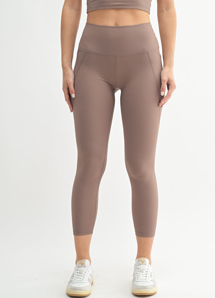 Soft Ribbed 7/8 HW Leggings in Deep Taupe by Mono b