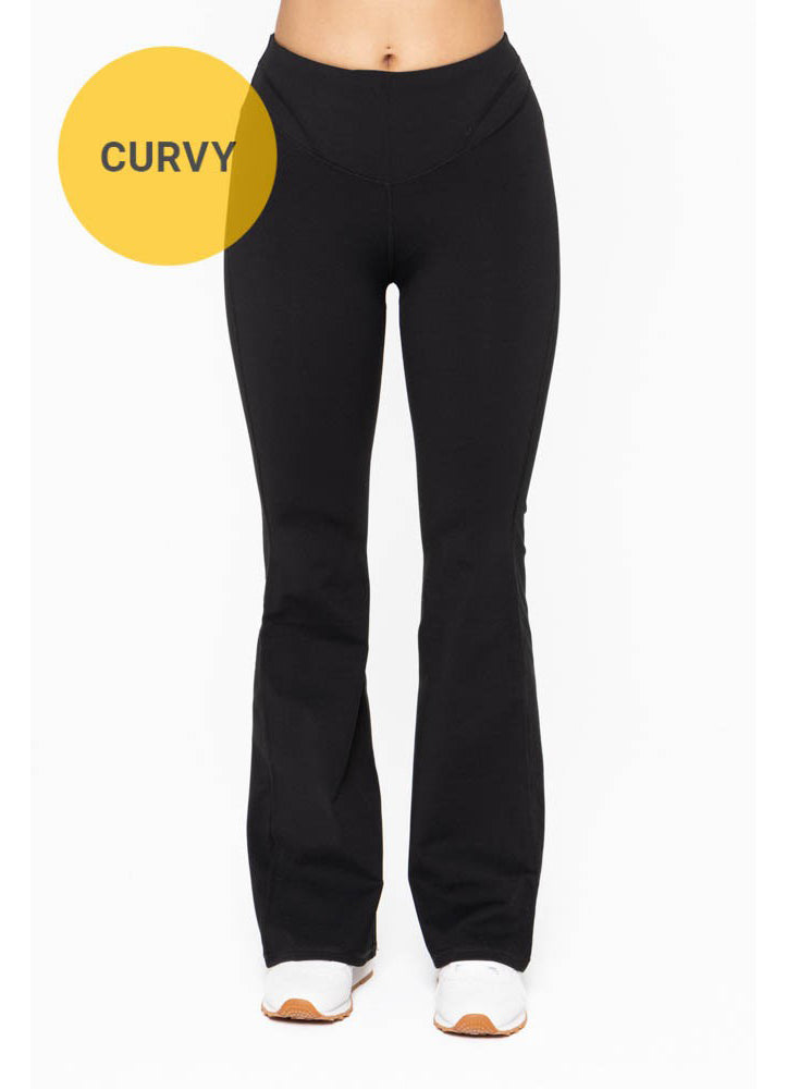 Plus Curvy Contour Seam Flared Leggings in Black by Mono b