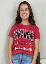 Arkansas Corvallis SS Vintage Boyfriend Top in Crimson by Pressbox