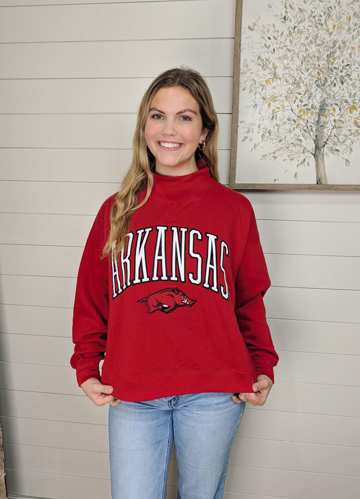 Arkansas Nelson Texture Lingo LS Mock Neck Oversized Fleece by Pressbox