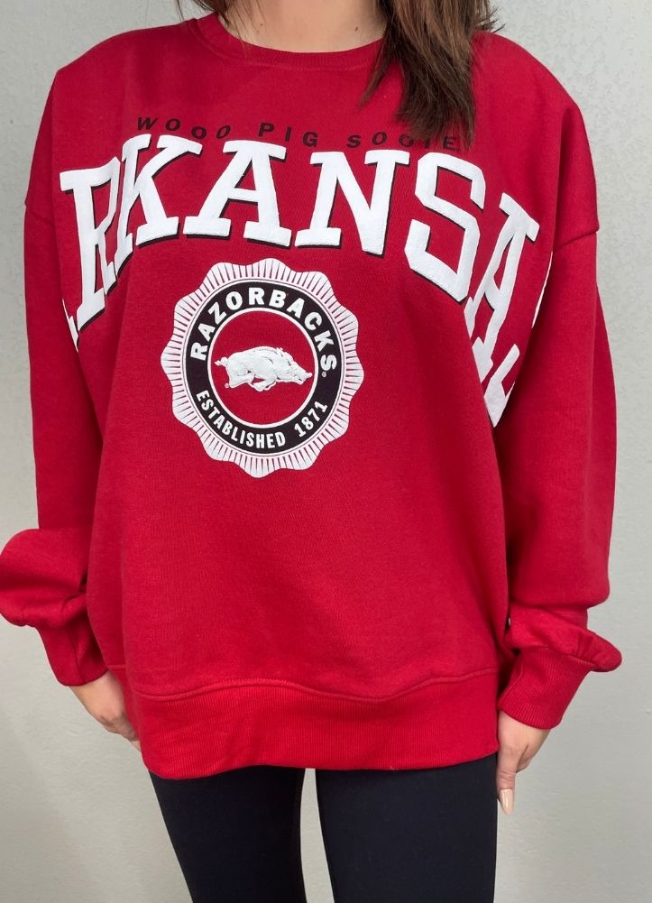 Arkansas Parthenon LS Blousant Oversize Fleece in Crimson by Pressbox