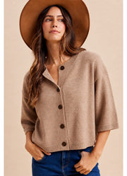 Half Sleeve Button Down Knit Cardigan Soft Mocha by Anniewear