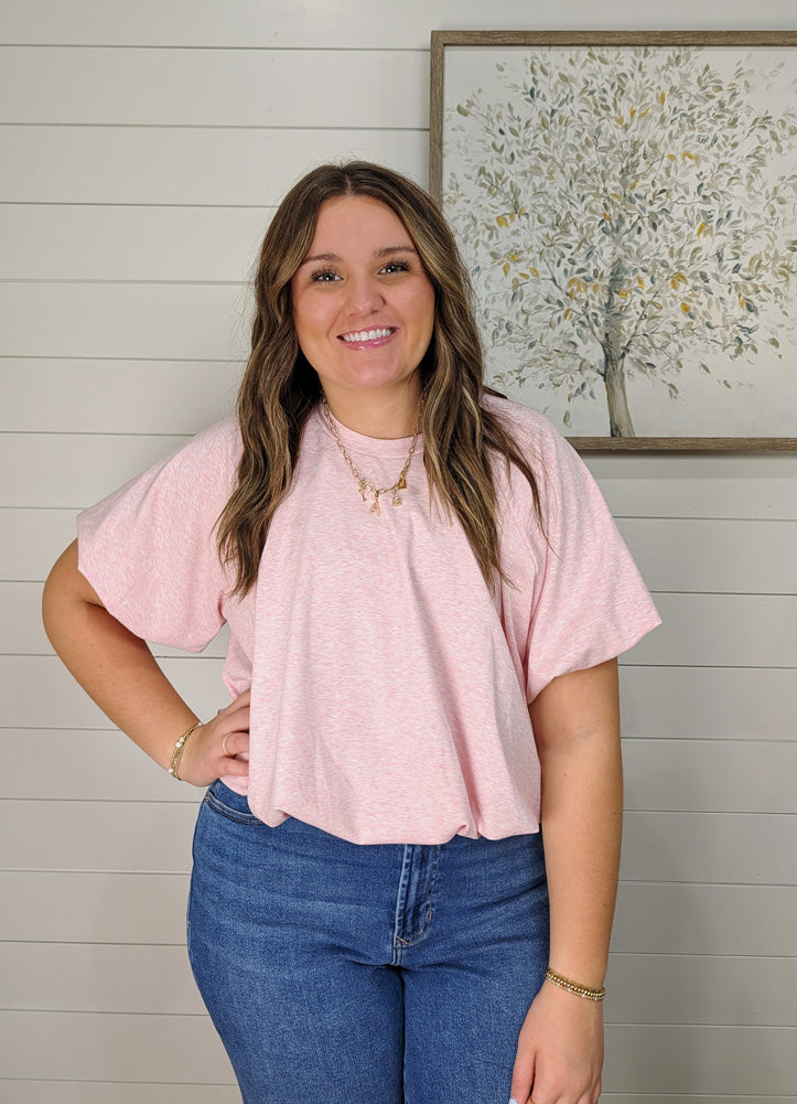 Two Tone Melange Jersey Knit Bubble Top in Petal Blush by Anniewear