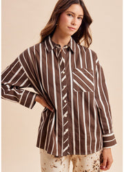 Stripe Poplin Oversize Button Down Shirt Chocolate by Anniewear
