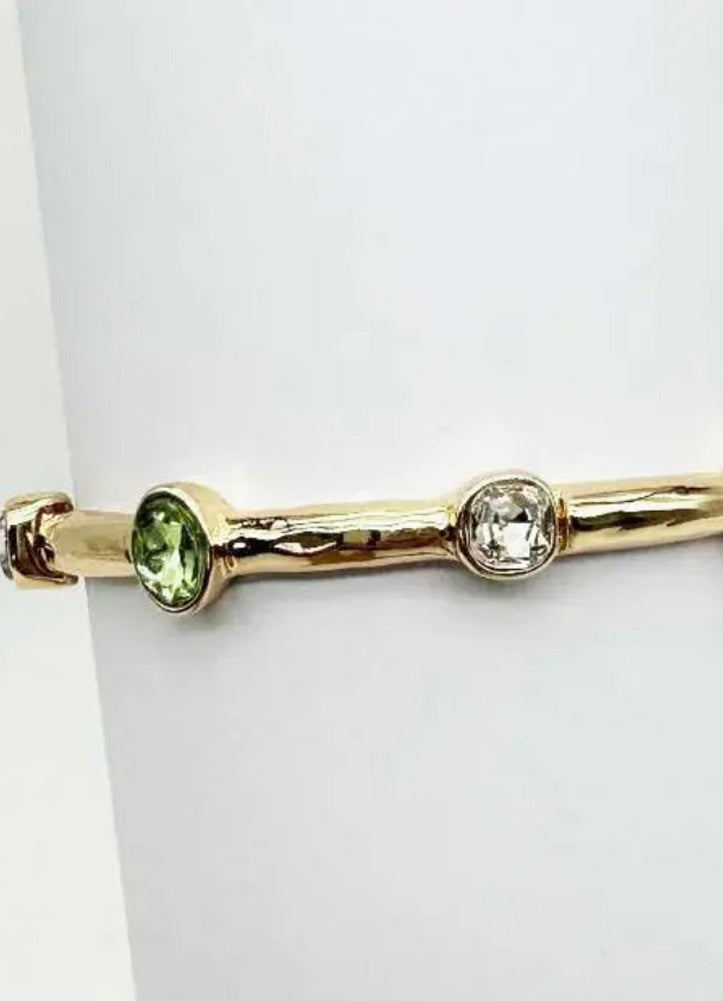 Green Crystal on Gold Bar Stretch Bracelet by Whats Hot