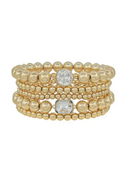 Set of 6 Gold Beaded Stretch Bracelets with Rhinestone Accents by Whats Hot