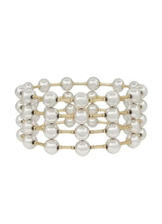 Set of 8 Silver Beaded and Gold Bar Stretch Bracelets by Whats Hot