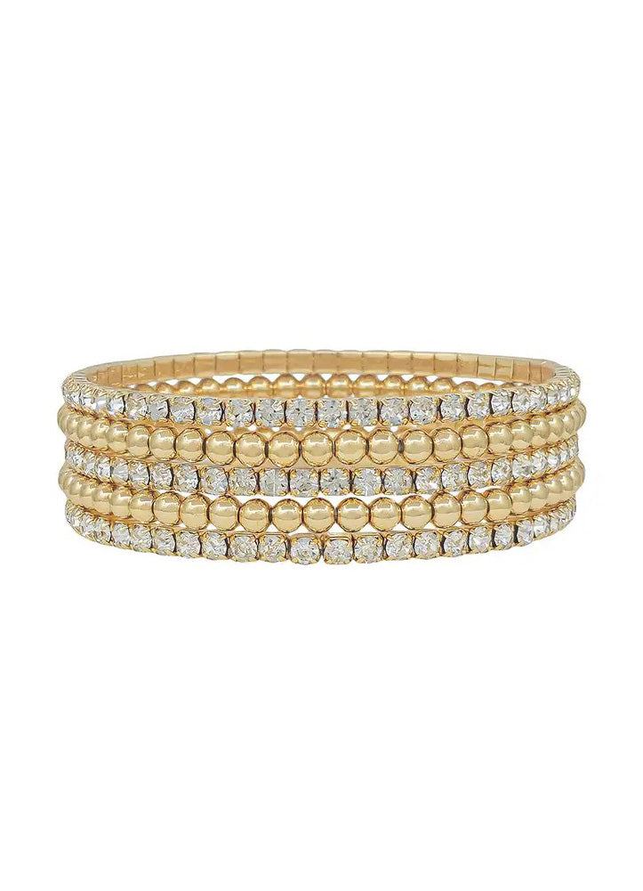 Set of 5 Rhinestone Tennis Chain with Beaded Stretch Bracelet by Whats Hot