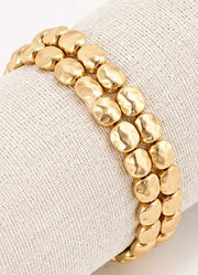 Set of 2 Matte Gold Metal Nugget Stretch Bracelet by Whats Hot