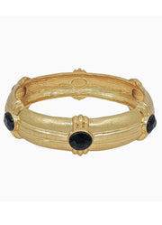 Gold Hammered Bangle with Black Crystal Accents by Whats Hot