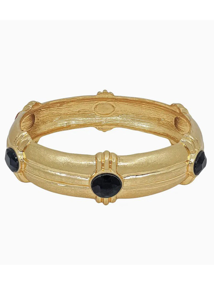 Gold Hammered Bangle with Black Crystal Accents by Whats Hot