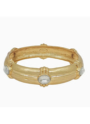 Gold Hammered Wide Bangle with Clear Crystal Accents by Whats Hot
