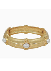 Gold Hammered Wide Bangle with Pearl Accents by Whats Hot