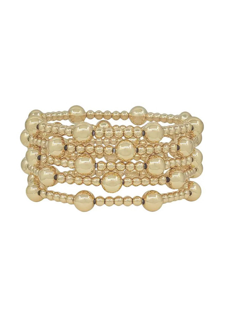 Set of 5 Gold Beaded Stretch Bracelets by Whats Hot