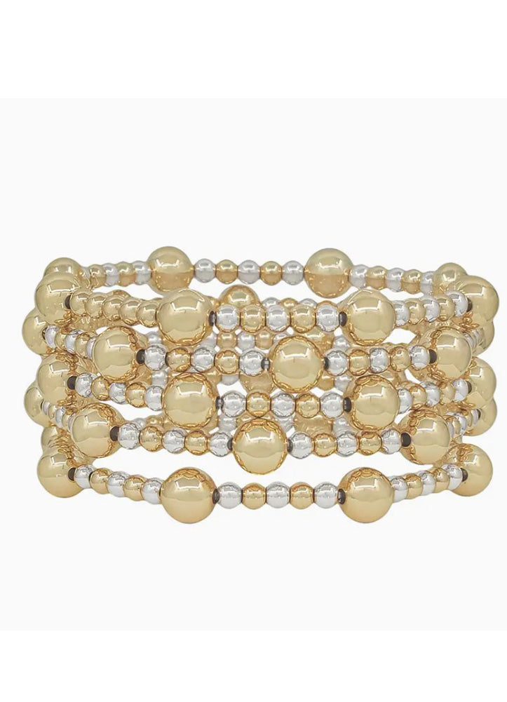 Set of 5 Gold & Silver Beaded Stretch Bracelets by Whats Hot