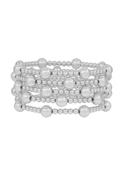 Set of 5 Silver Beaded Stretch Bracelets by Whats Hot