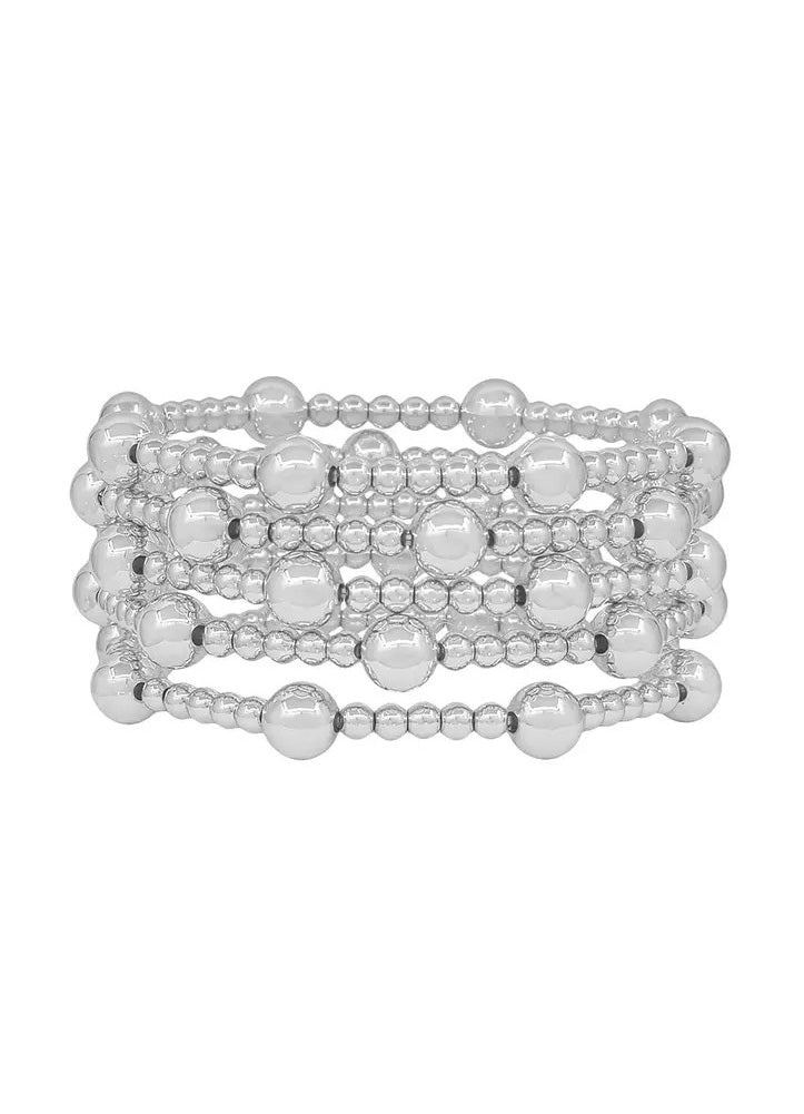 Set of 5 Silver Beaded Stretch Bracelets by Whats Hot