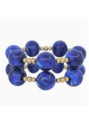 Set of 2 Gold Beaded Royal Blue Stretch Bracelets by Whats Hot