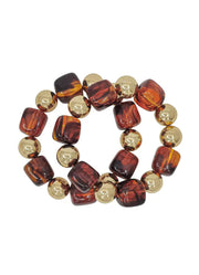 Set of 2 Gold and Brown Stretch Bracelets by Whats Hot