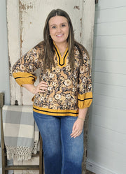 Floral 3/4 Puff Sleeve Top in Toffee by Jodifl