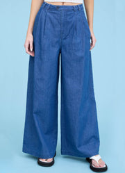 Pleated Wide Leg Chambray Pants by Blu Pepper