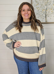 Oversized Striped LS Sweater in Grey by Blu Pepper