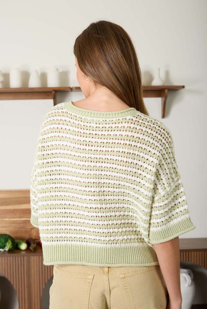 Sleeveless Striped Sweater with Back Bow Detail in Light Olive by Blu Pepper
