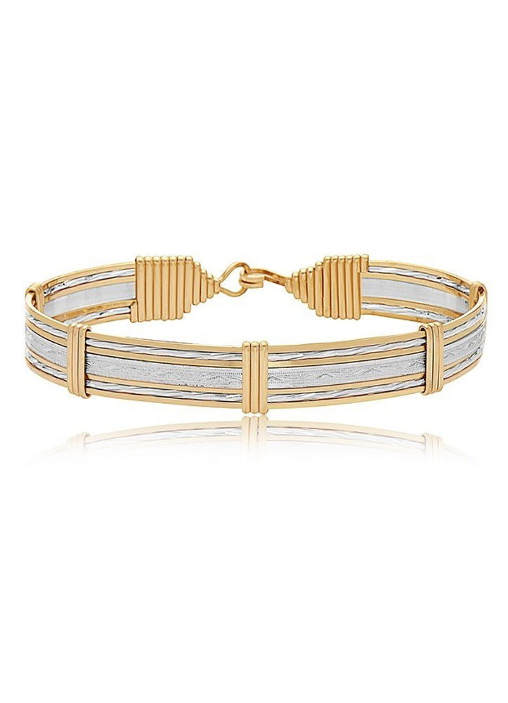Inner Beauty Wide Bracelet Silver Bar & 14K Gold Artist Wire w/Mirror Silver by Ronaldo Designer