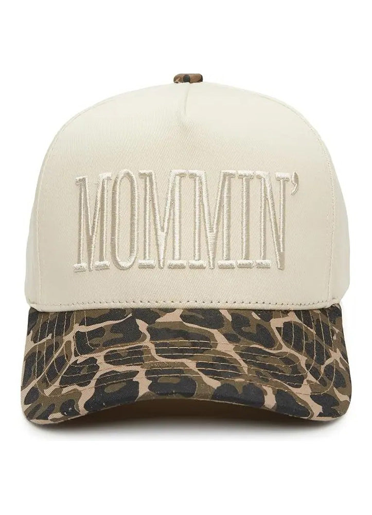 Mommin Two Tone Embroidered Leopard/Beige Cap by Funky Junque