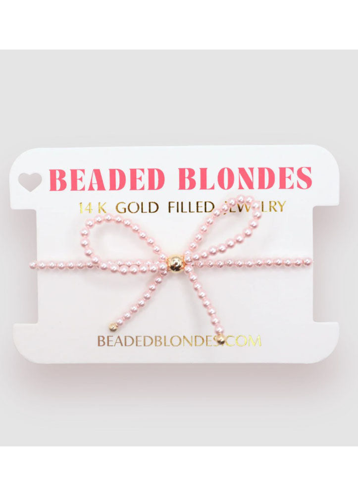 Pink Pearl Beaded Bow Bracelet by Beaded Blondes
