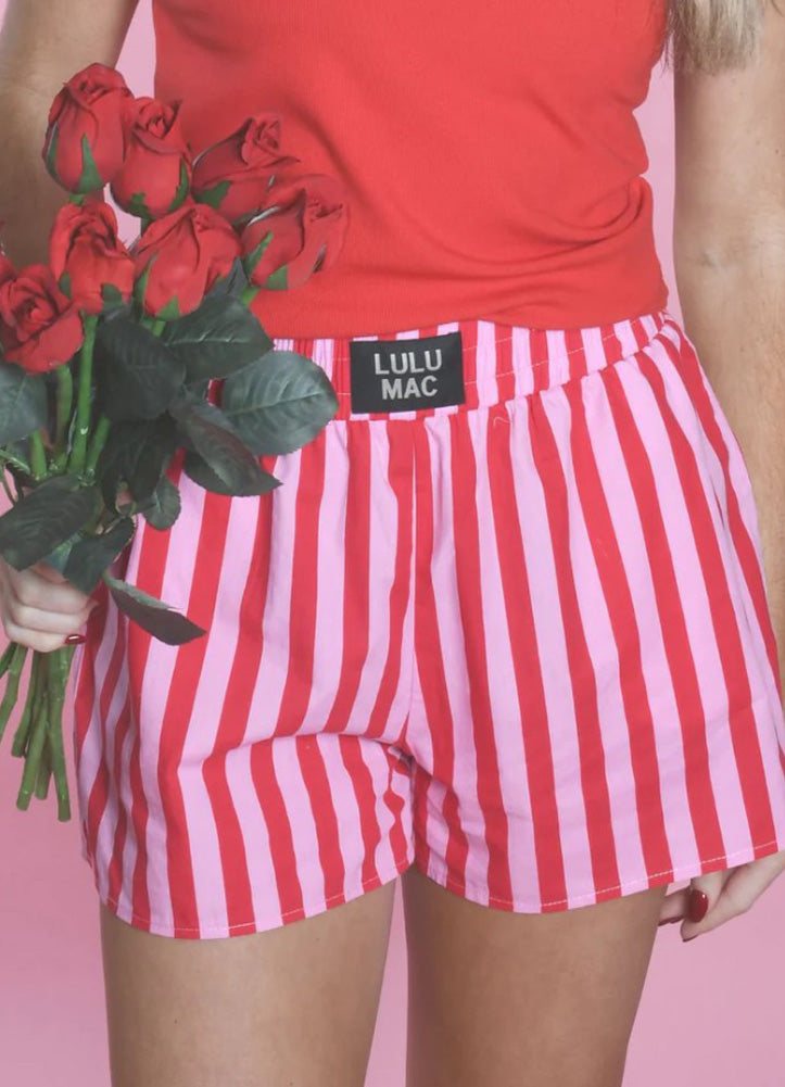 Striped Boxer Shorts in Red/Pink by Girlie Girl