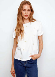 Embroidered Front Cotton Jersey Tee in White by Charlie B