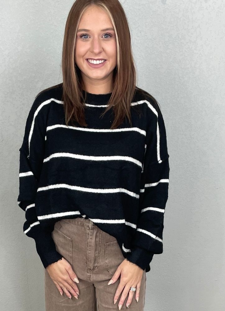 Wool Blend Pullover Sweater in Black/Cream by Umgee