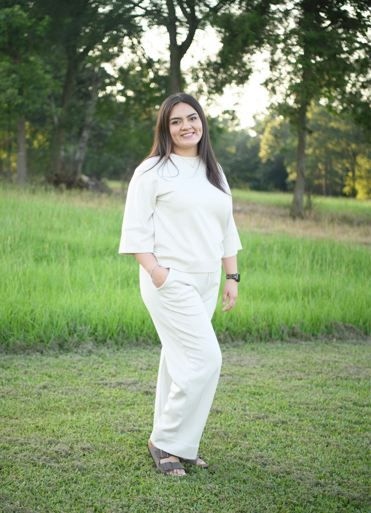 LuxeKnit Straight Leg Pants in Ecru by Umgee