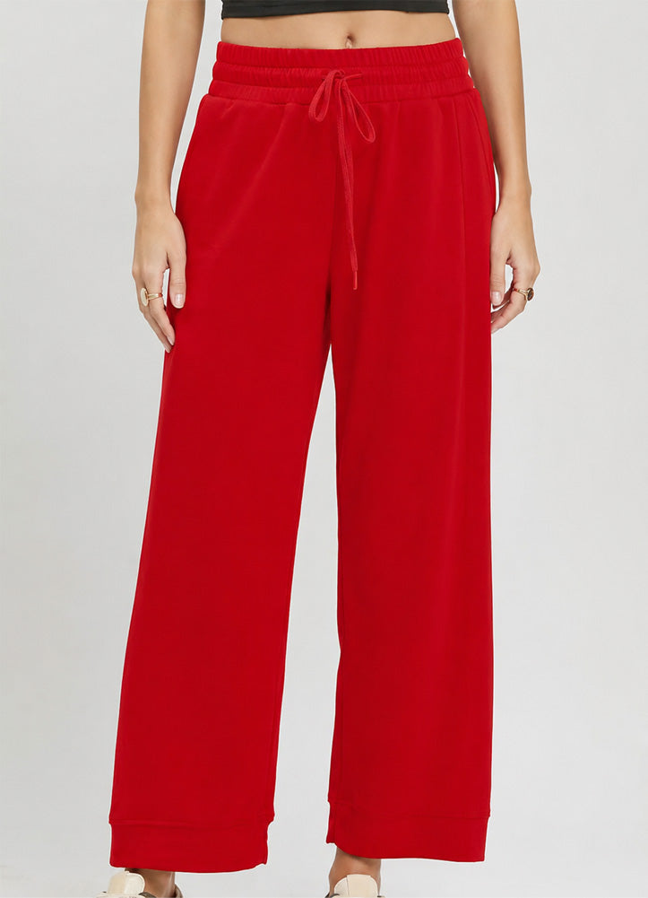 LuxeKnit Straight Leg Pants in Red by Umgee