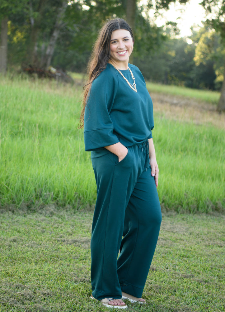 LuxeKnit Straight Leg Pants in Teal Green by Umgee
