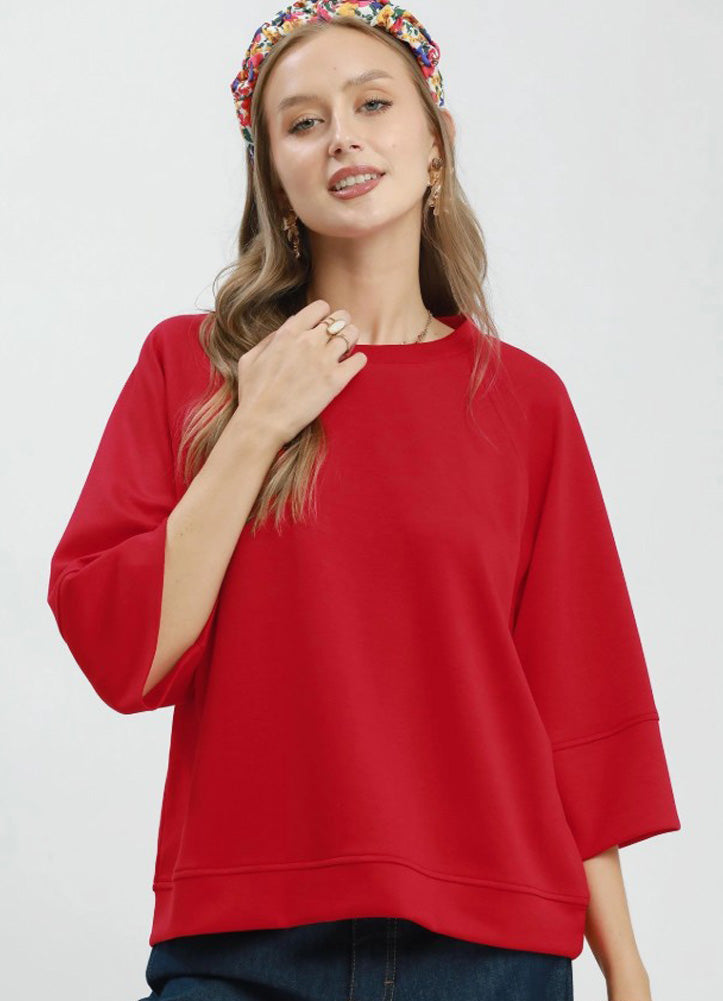 3/4 Raglan Sleeve Top in Red by Umgee