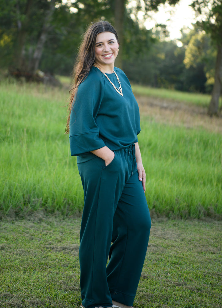 3/4 Raglan Sleeve Top in Teal Green by Umgee