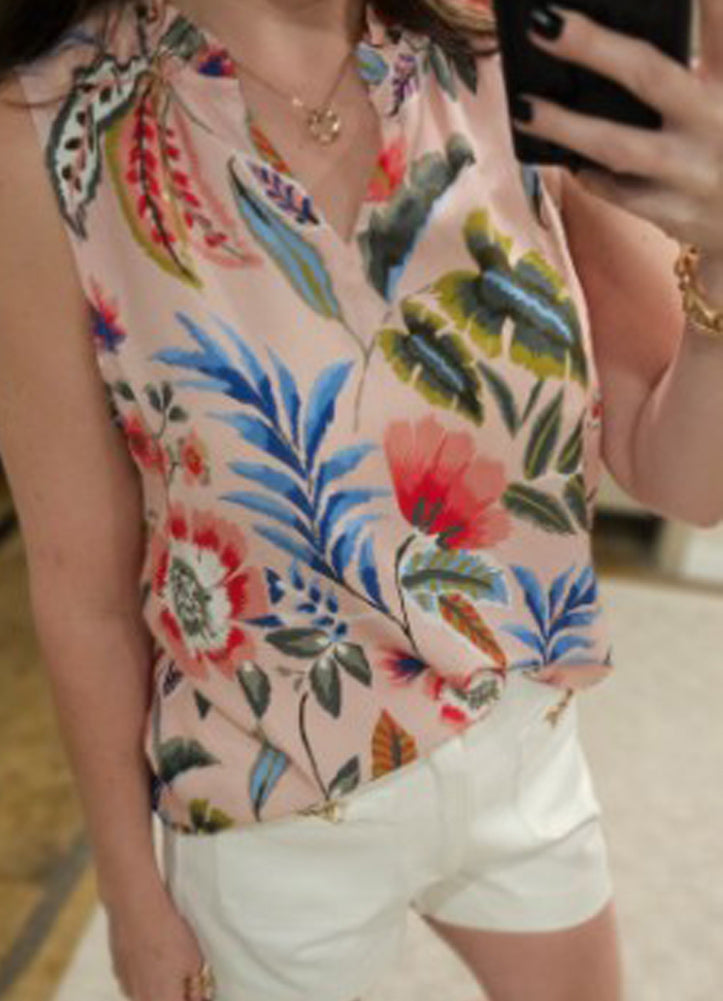 Printed Sleeveless Blouse with Ruffles in Gardenia by Charlie B