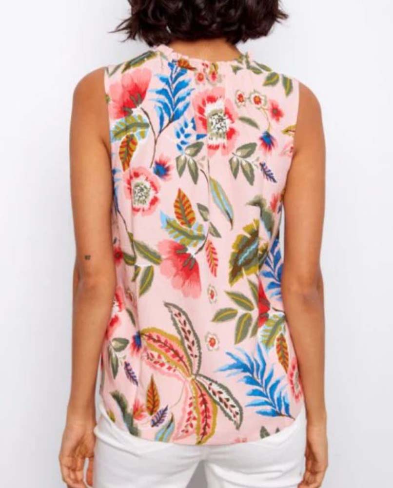 Printed Sleeveless Blouse with Ruffles in Gardenia by Charlie B